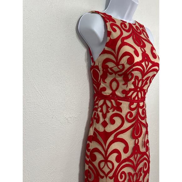 VTG B. Darlin Red Mermaid Ornate Lace Open Back Dress S Red Old Hollywood Glam - Picture 3 of 14